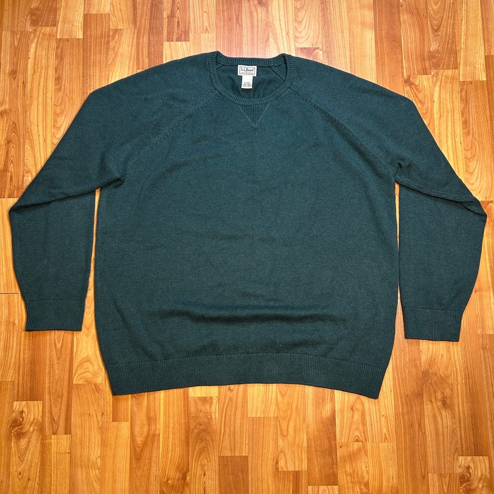 L.L. Bean Mens Cotton Cashmere Heavy Knit Sweater XXL Tall Teal Green